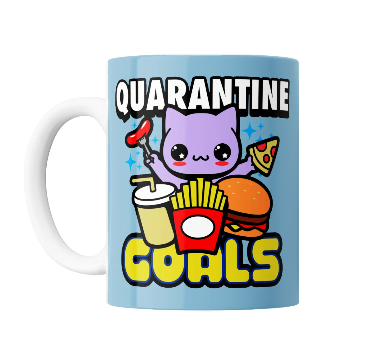Taza de Cerámica Quarantine Goals Gato Kawaii Comida Rápida - vista 2