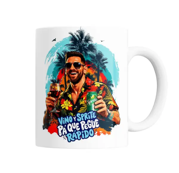 Taza de Cerámica Messi Vino y Sprite Pá Que Pegue Rápido