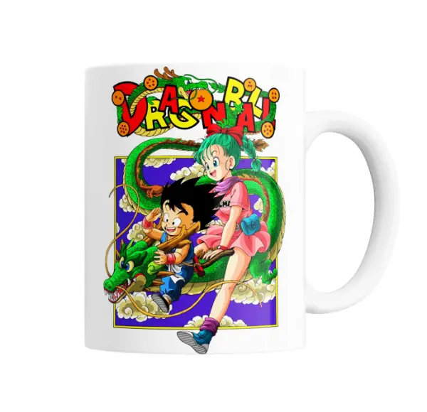 Taza de Cerámica Dragon Ball Goku Kid y Bulma con Shenron