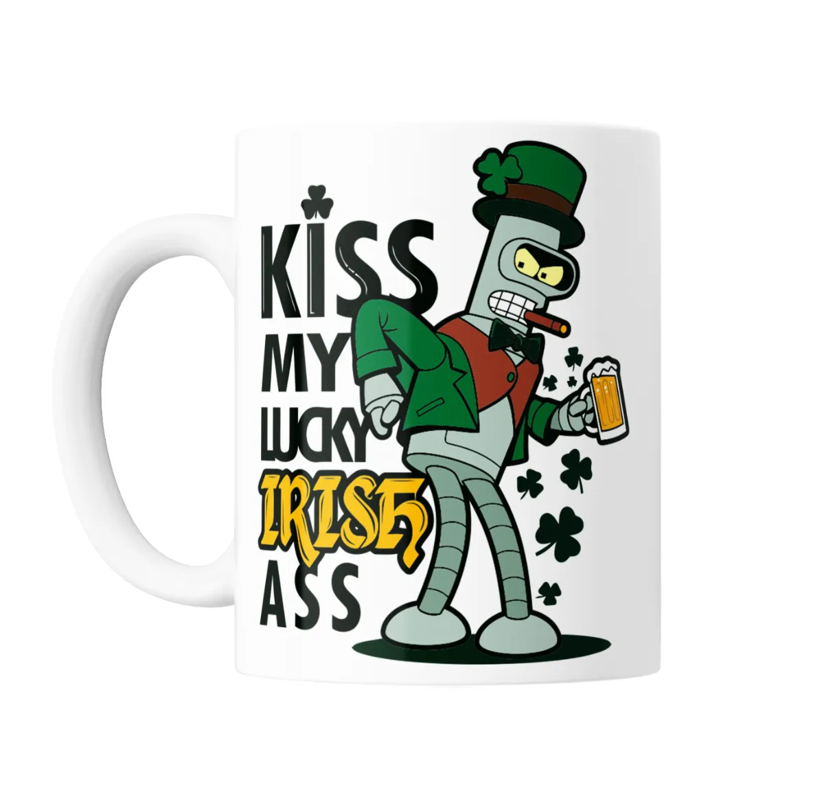 Taza de Cerámica Futurama Bender San Patricio Kiss My Lucky Irish Ass - vista 2