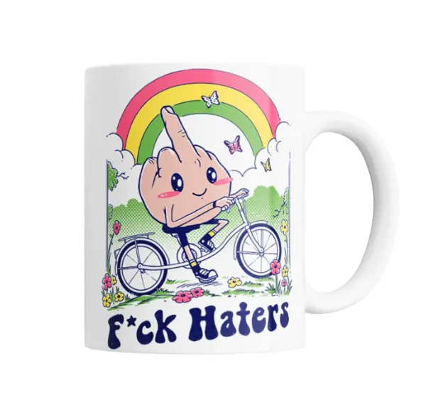 Taza de Cerámica Antisocial F*ck Haters Dedo Medio en Bicicleta