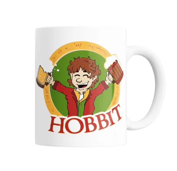 Taza de Cerámica Hobbit Bilbo con Chopp y Pan
