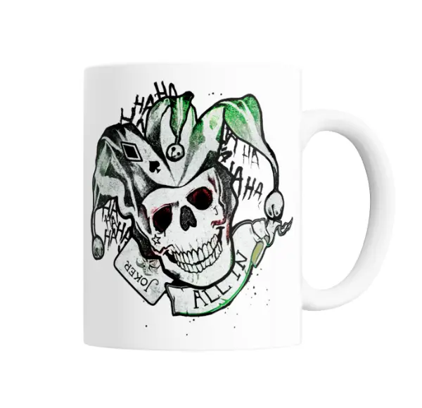 Taza de Cerámica Joker Calavera con Gorro de Bufón All In