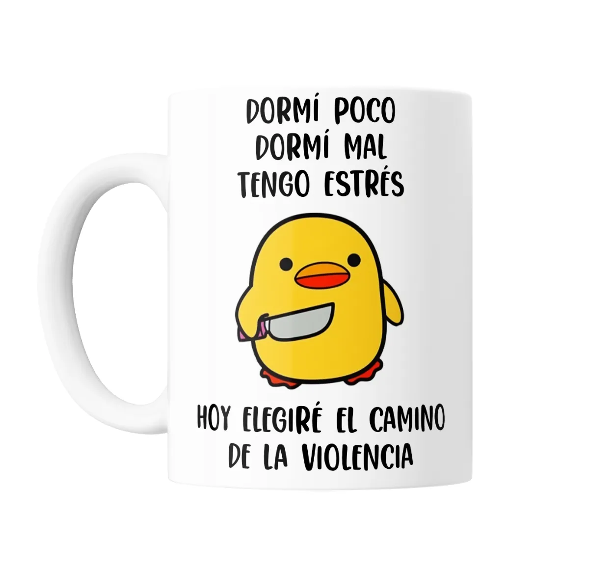 Taza de Cerámica Pato con Cuchillo Dormí Poco Tengo Estrés - vista 2