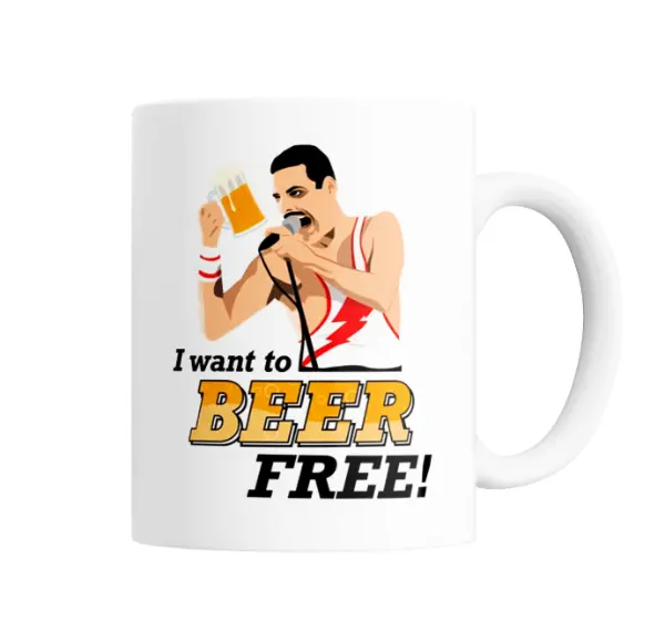 Taza de Cerámica Queen Freddie Mercury I Want to Beer Free