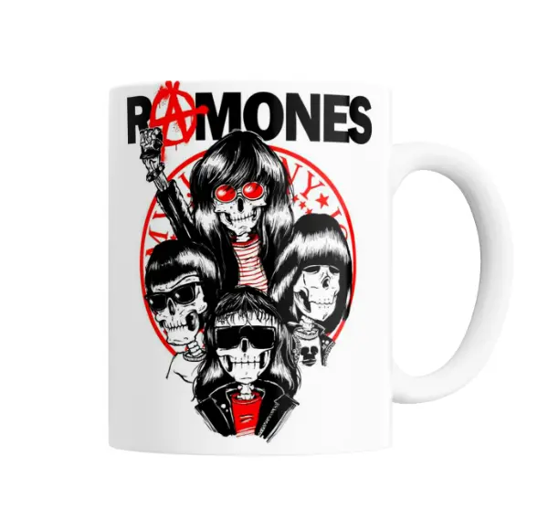 Taza de Cerámica Ramones Calaveras Logo Rojo