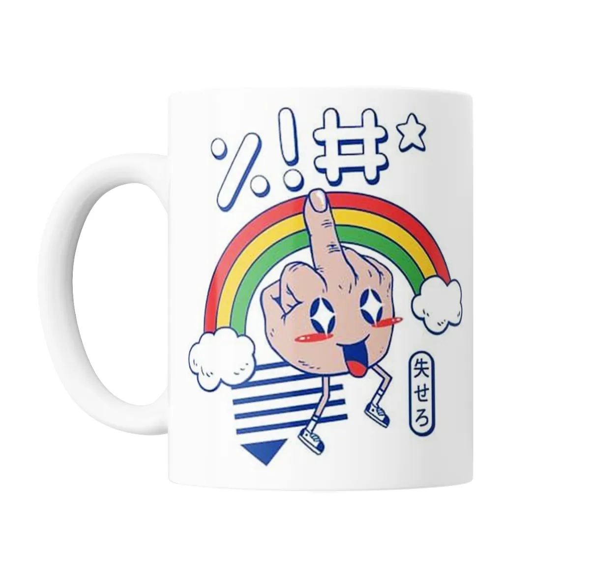 Taza de Cerámica Antisocial Arcoíris con Dedo y Insultos en Japonés - vista 2