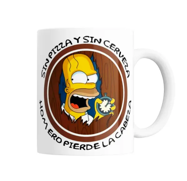 Taza de Cerámica Los Simpson Homero Sin Pizza y Sin Cerveza Homer Pierde la Cabeza