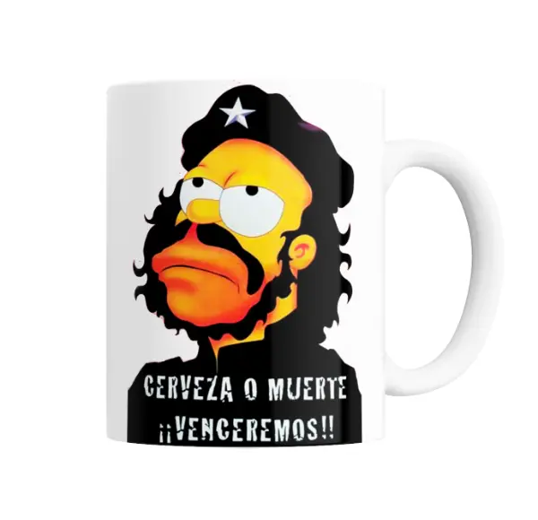 Taza de Cerámica Los Simpson Homer Che Guevara Cerveza o Muerte