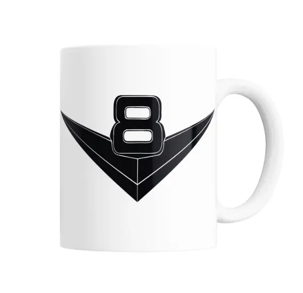 Taza de Cerámica Diseño V Negro con Número 8