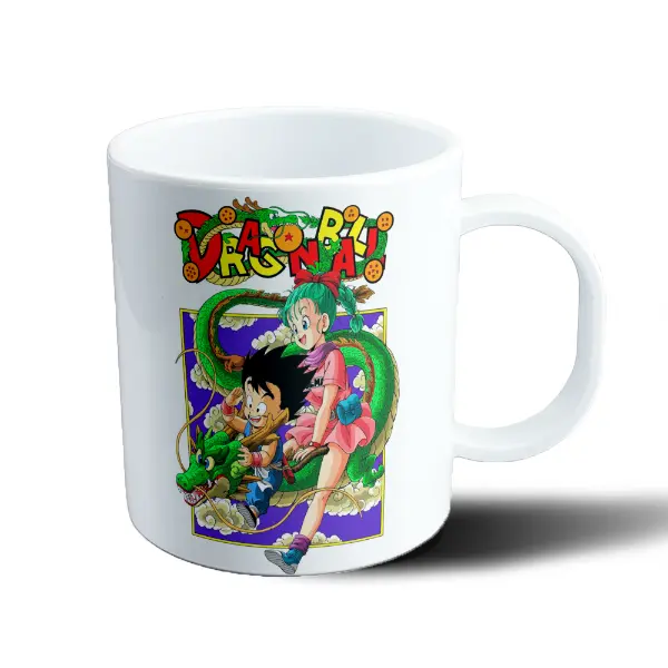 Taza de Plástico Dragon Ball Goku Kid y Bulma con Shenron