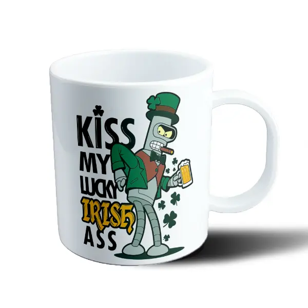 Taza de Plástico Futurama Bender San Patricio Kiss My Lucky Irish Ass