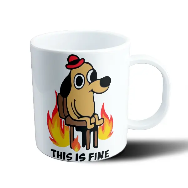 Taza de Plástico This Is Fine Perro Meme