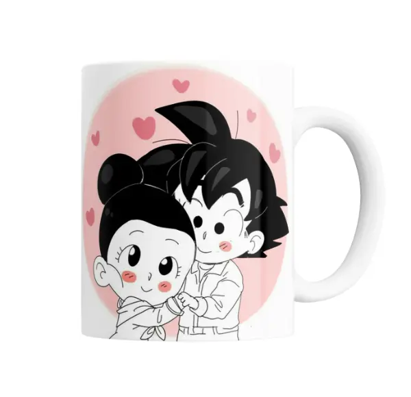 Taza de Cerámica Dragon Ball Goku y Chichi Corazones