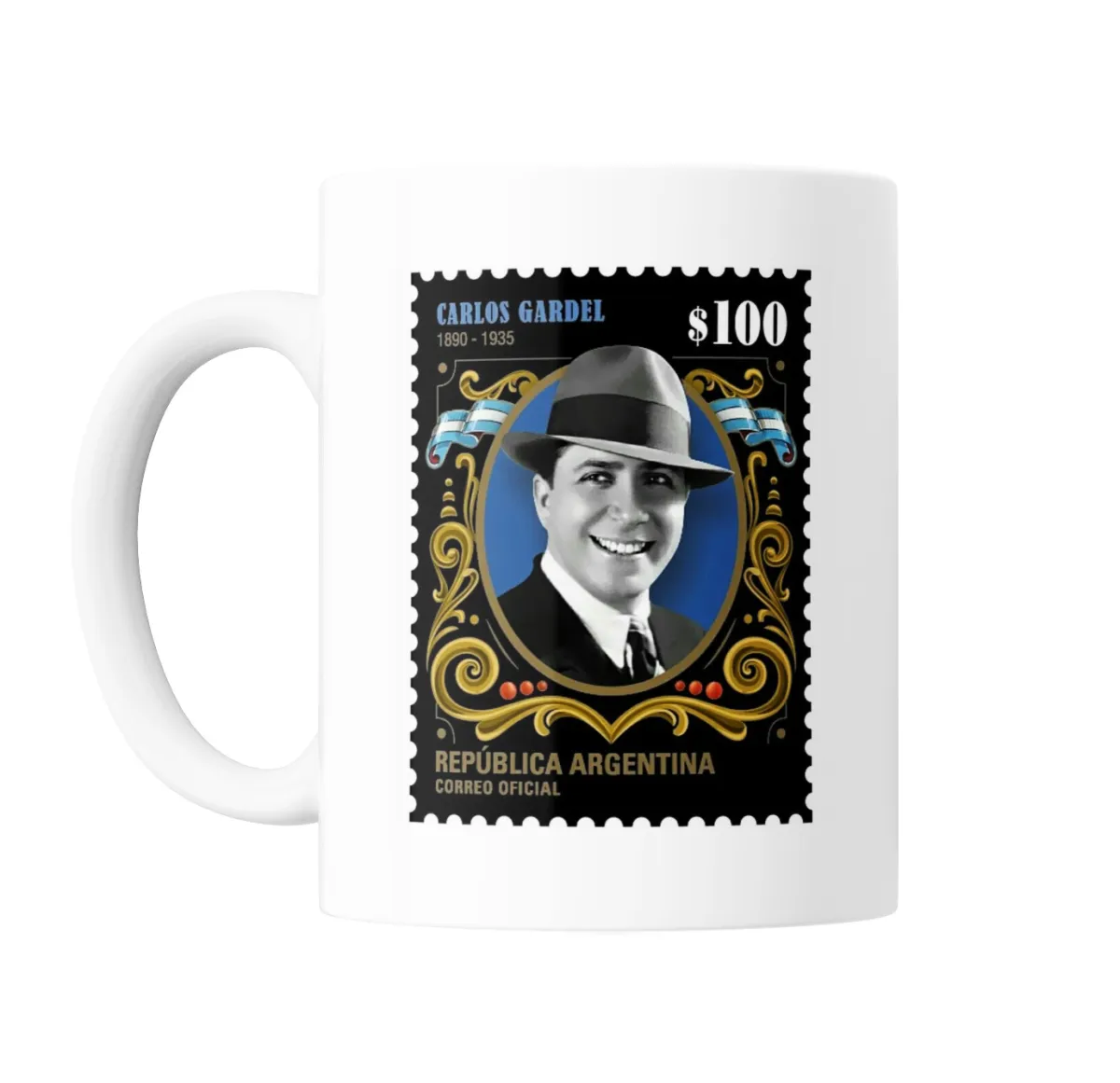 Taza de Cerámica Carlos Gardel Estampilla Argentina - vista 2