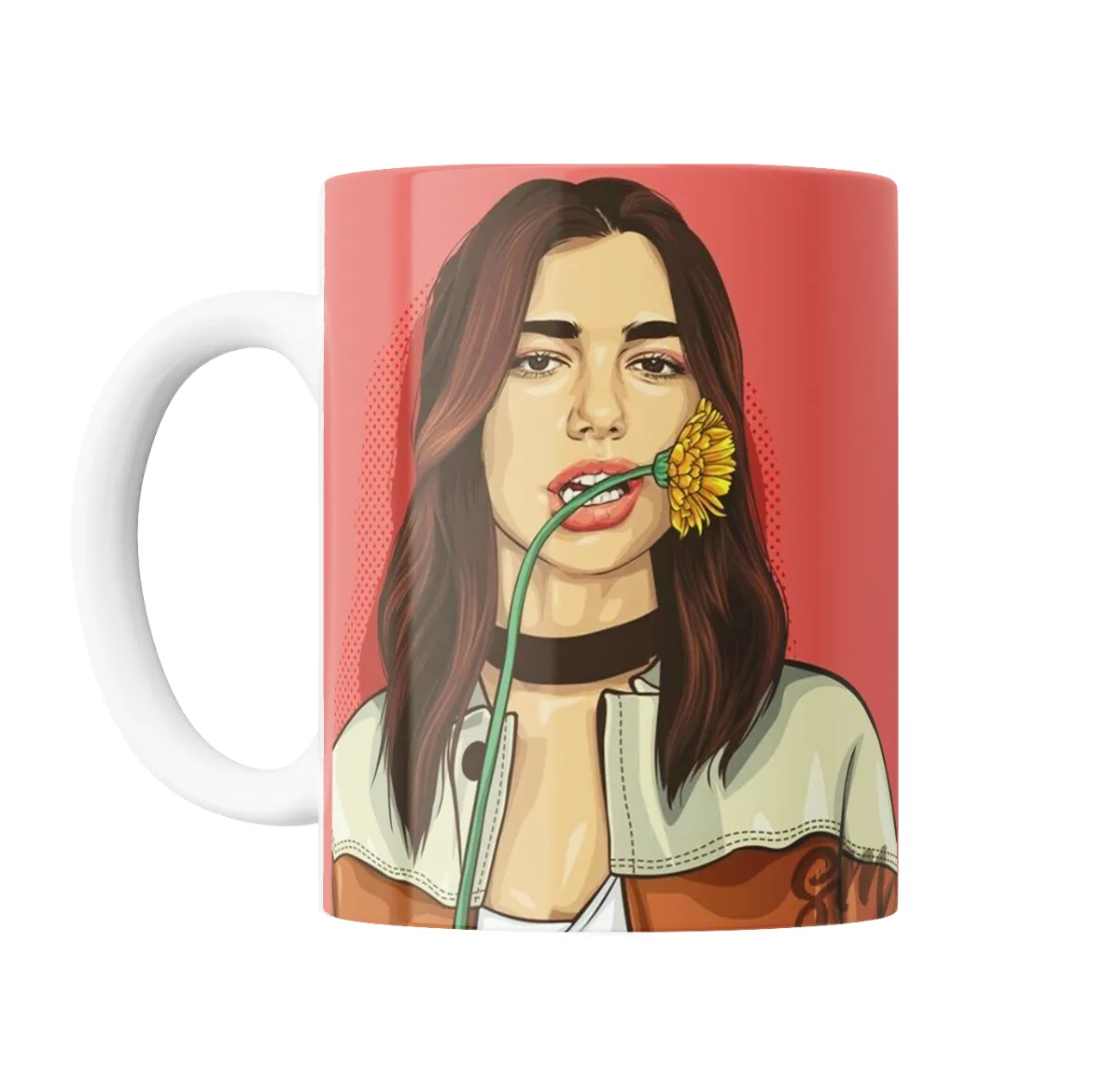 Taza de Cerámica Dua Lipa Ilustrada con Flor Amarilla - vista 2
