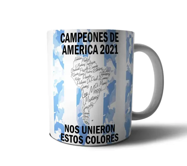 Taza de Cerámica Argentina Campeones Copa America 2021 Nos Unieron Estos Colores