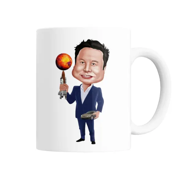 Taza de Cerámica Elon Musk Caricatura Marte Cohete Tesla
