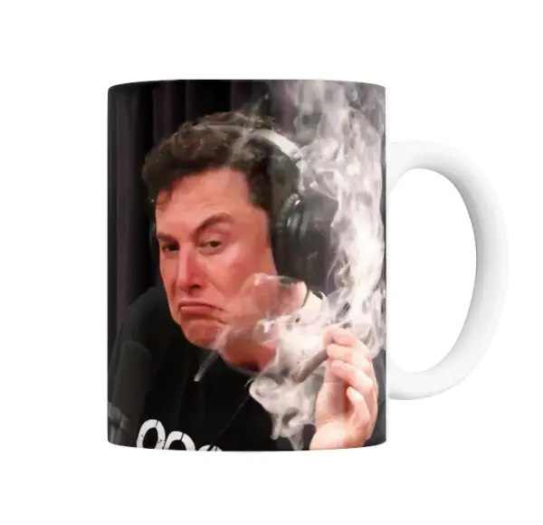 Taza de Cerámica Elon Musk Fumando Meme