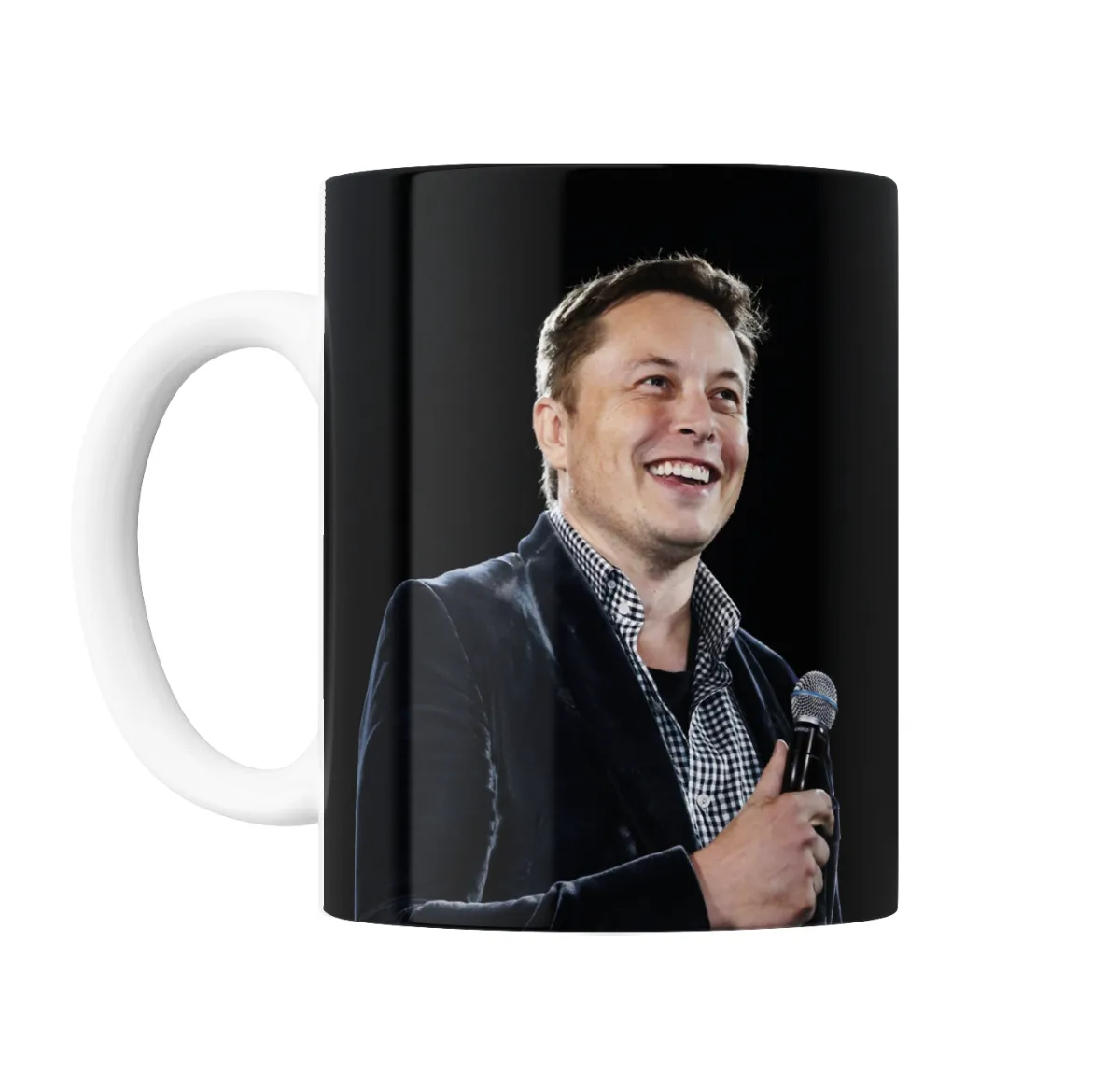 Taza de Cerámica Elon Musk Foto Sonriendo con Micrófono - vista 2