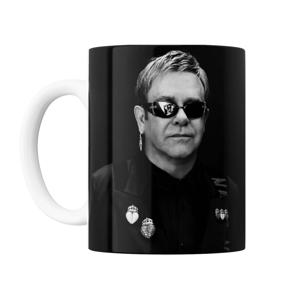 Taza de Cerámica Elton John Retrato Blanco y Negro - vista 2