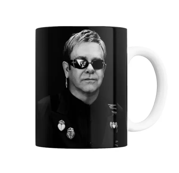 Taza de Cerámica Elton John Retrato Blanco y Negro
