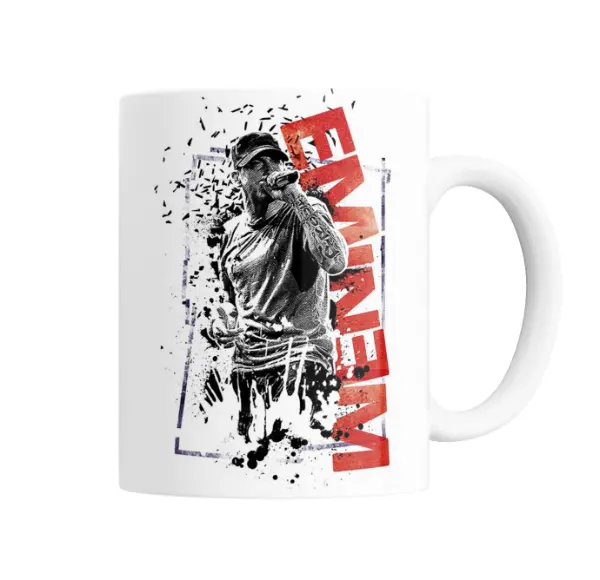Taza de Cerámica Eminem Rapero con Micrófono y Logo Rojo