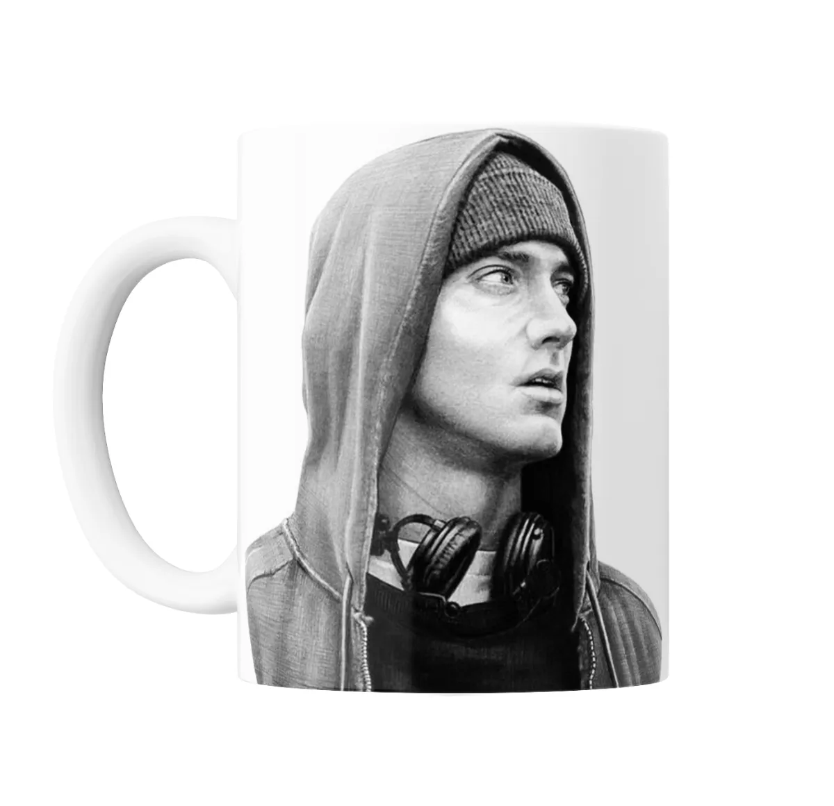 Taza de Cerámica Eminem Retrato Blanco y Negro Capucha - vista 2