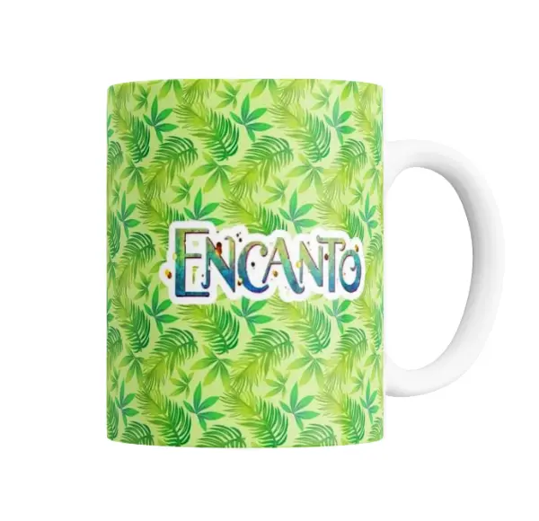 Taza de Cerámica Encanto Mirabel con Lentes sobre Fondo Tropical