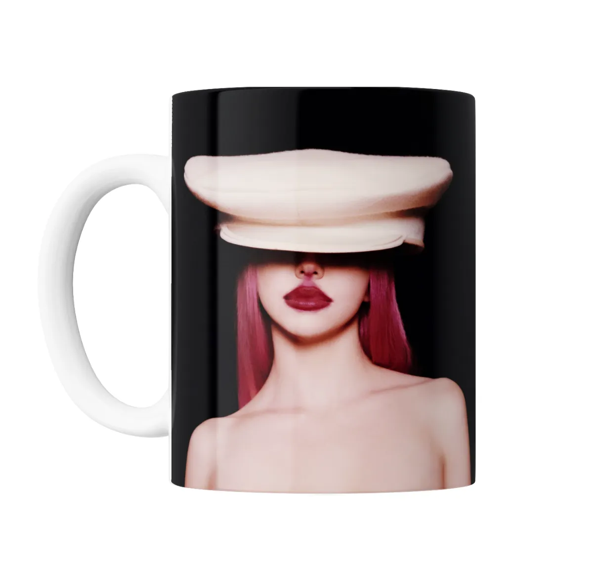 Taza de Cerámica Adela Mujer de Pelo Rosa y Sombrero Blanco - vista 2