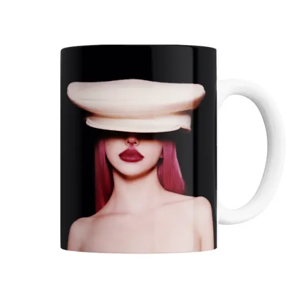 Taza de Cerámica Adela Mujer de Pelo Rosa y Sombrero Blanco