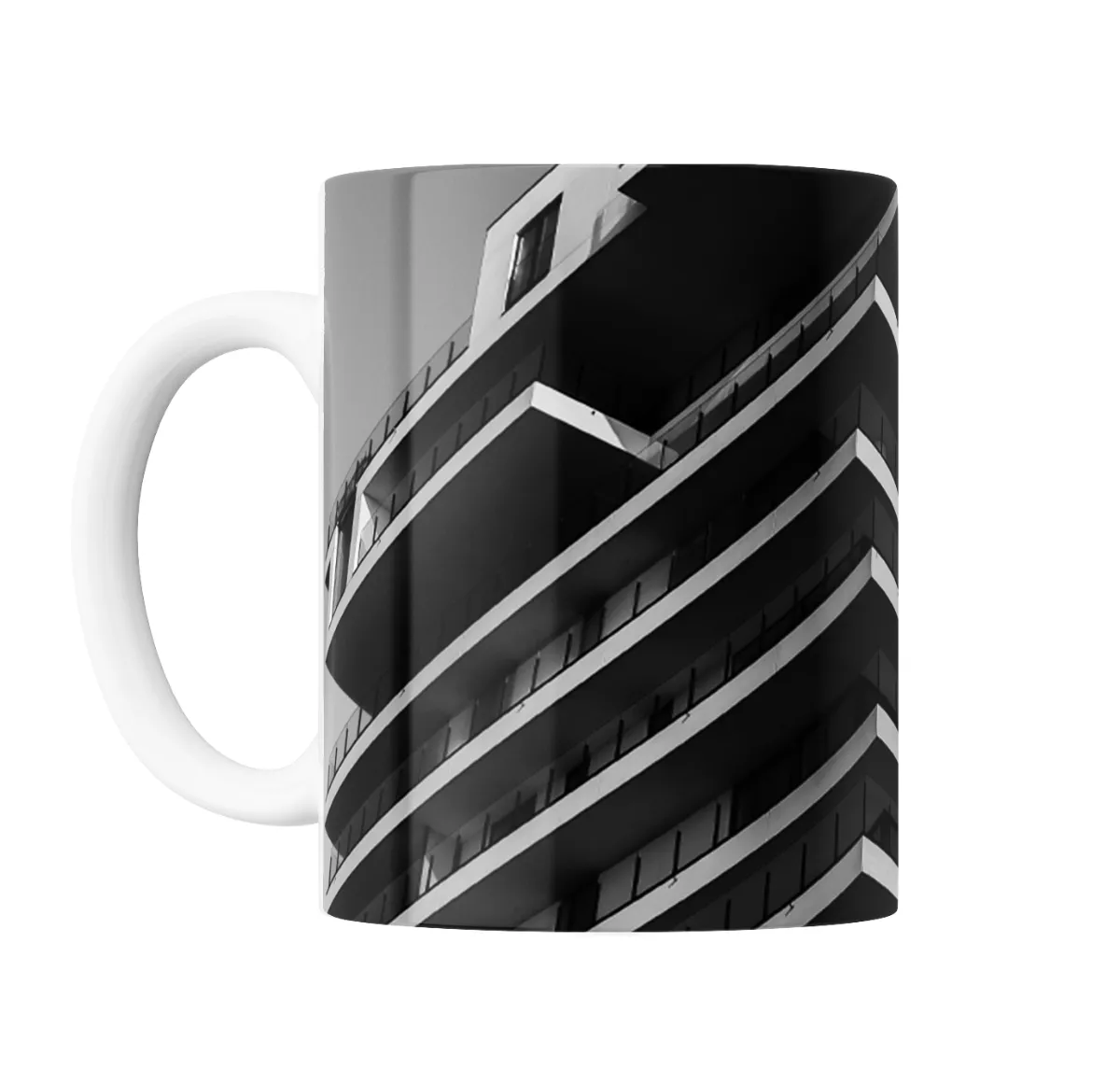 Taza de Cerámica Edificio Blanco y Negro Balcones Curvos - vista 2