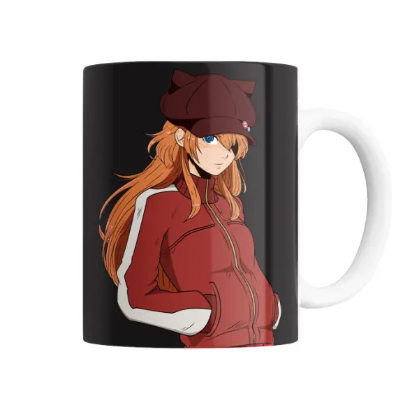 Taza de Cerámica Evangelion Asuka Langley con gorra y campera roja