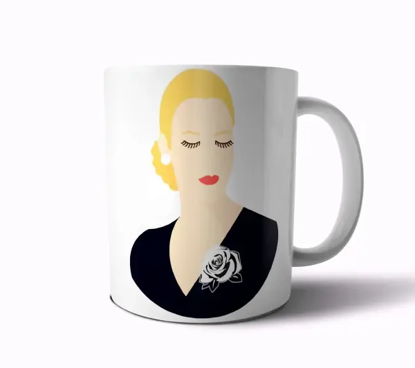 Taza de Cerámica Evita Perón Ilustración Rosa Negra