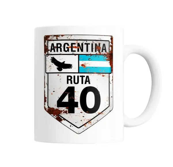 Taza de Cerámica Argentina Ruta 40 Cóndor y Bandera