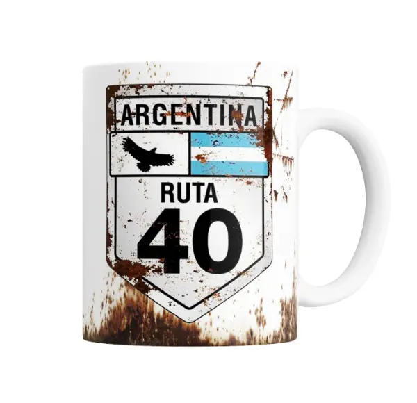 Taza de Cerámica Argentina Ruta 40 Cartel Oxidado