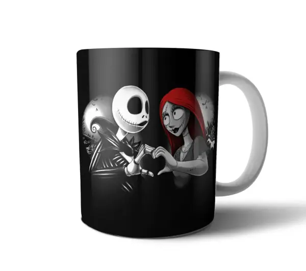 Taza de Cerámica Extraño Mundo de Jack Jack y Sally Corazón