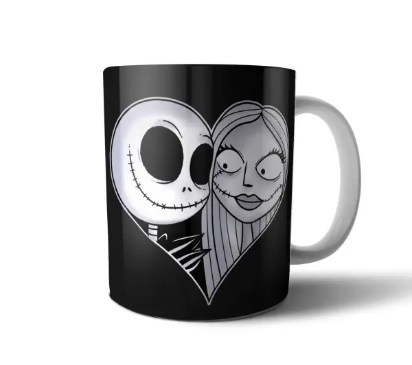 Taza de Cerámica Extraño Mundo de Jack Jack y Sally Corazón