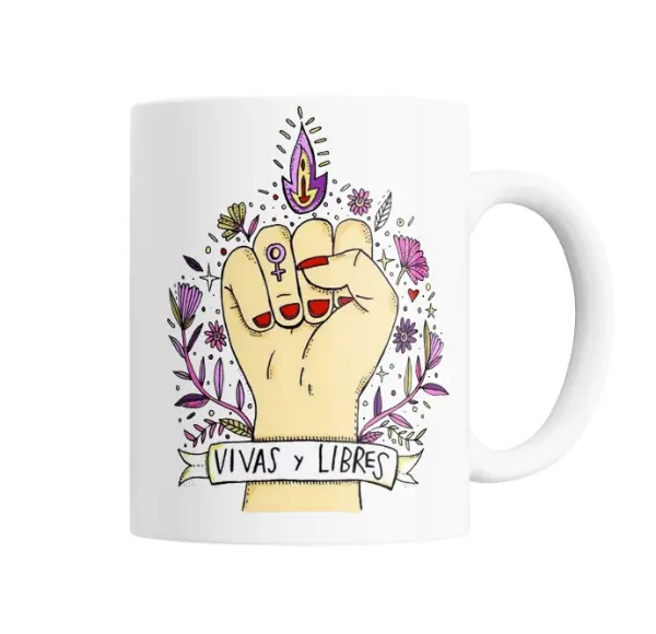 Taza de Cerámica Vivas y Libres Puño Feminista