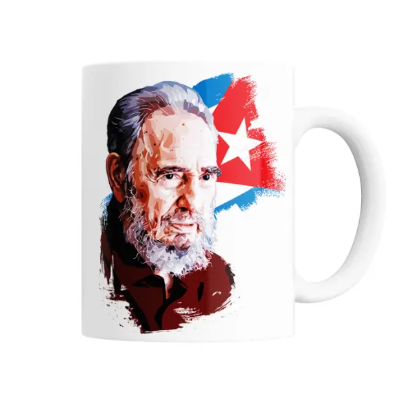Taza de Cerámica Fidel Castro Retrato con Bandera de Cuba