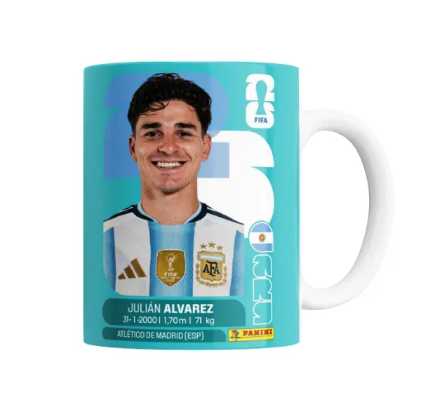 Taza de Cerámica Mundial 2026 Argentina Julián Álvarez Figurita