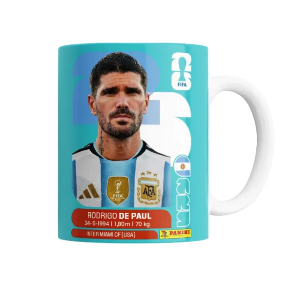 Taza de Cerámica Argentina Rodrigo De Paul Figurita Mundial 2026