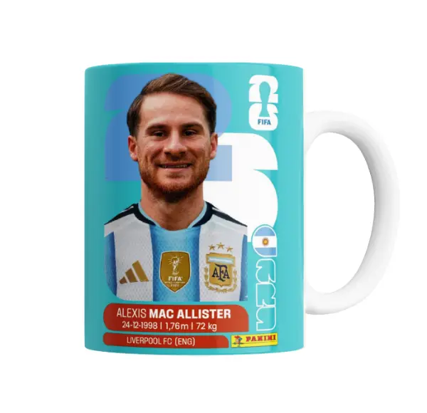 Taza de Cerámica Mundial 2026 Argentina Figurita Alexis Mac Allister