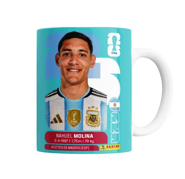 Taza de Cerámica Nahuel Molina Figurita Mundial 2026 Argentina