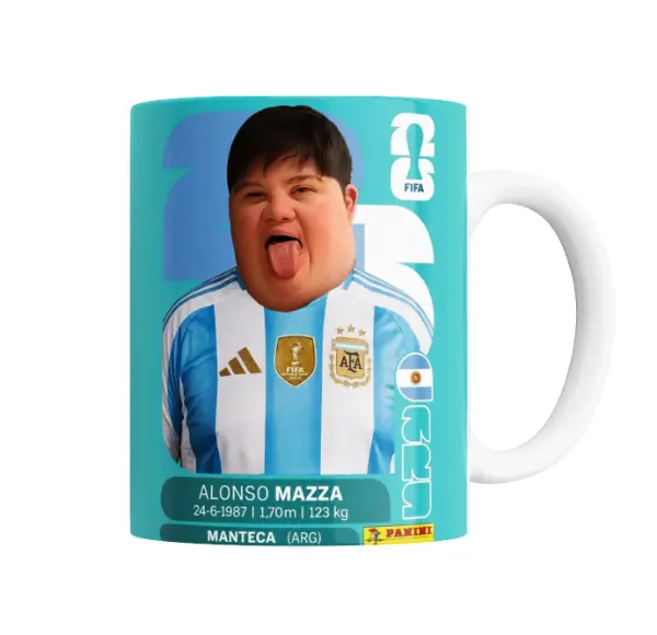 Taza de Cerámica Figurita Mundial Meme Argentina Alonso Mazza