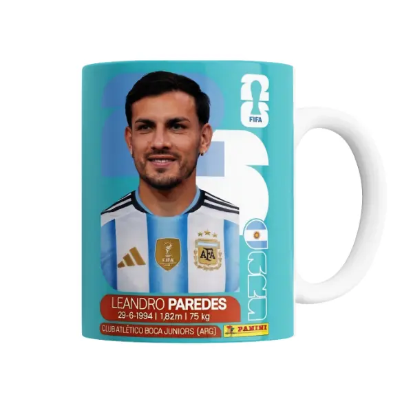 Taza de Cerámica Leandro Paredes Figurita Mundial 2026 Argentina