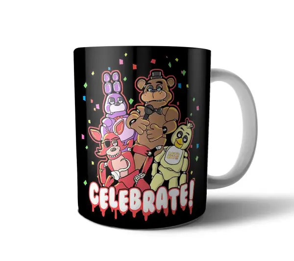 Taza de Cerámica Five Nights at Freddys Celebrate Freddy Bonnie Foxy Chica