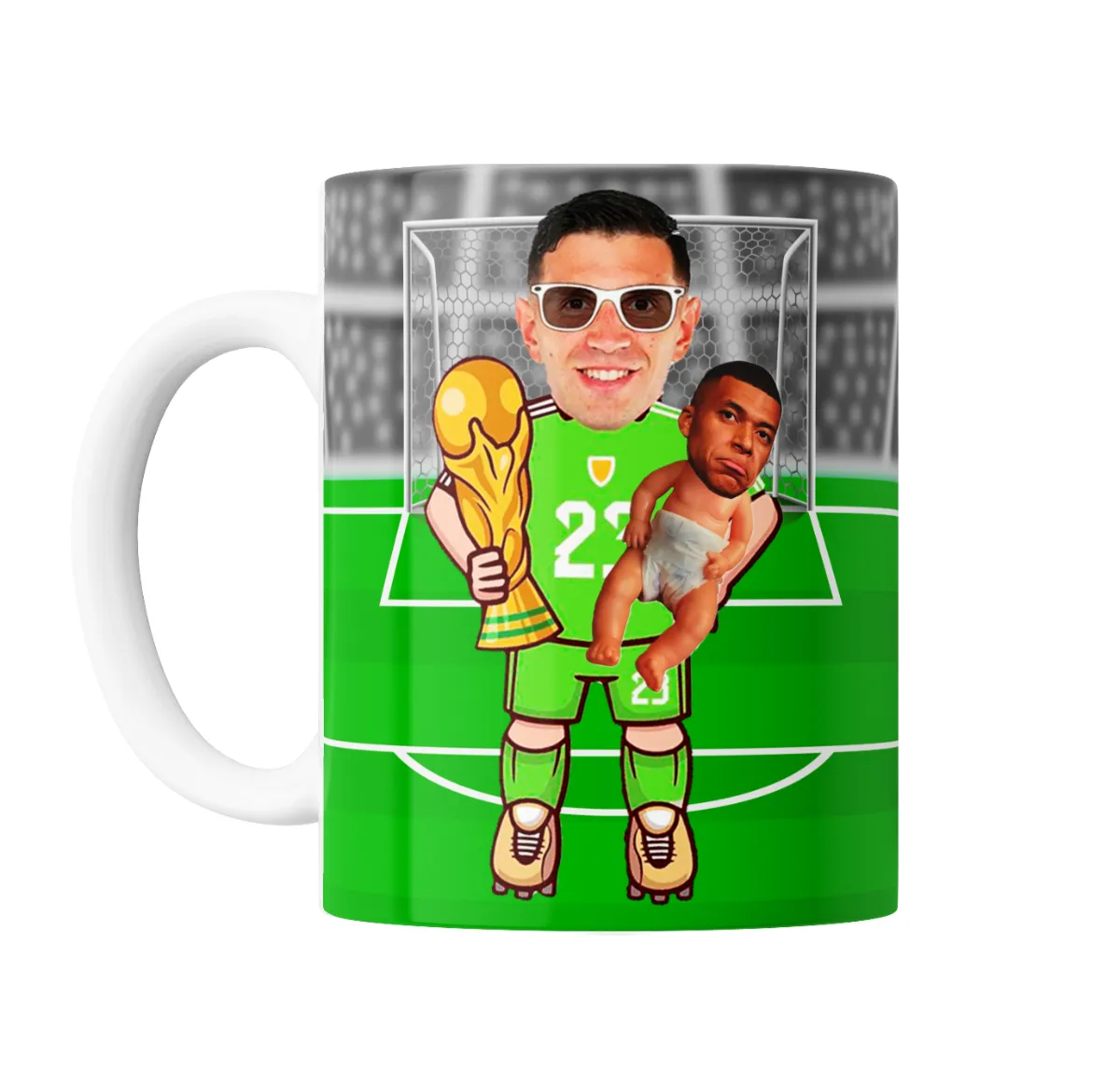 Taza de Cerámica Argentina Dibu Martinez con Trofeo y Bebé - vista 2