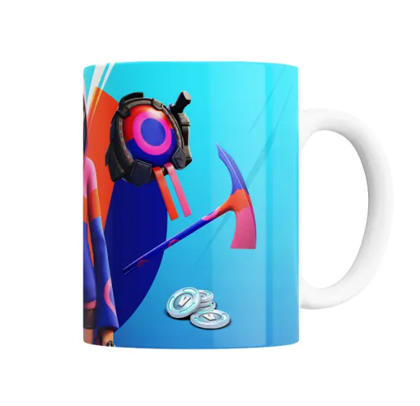 Taza de Cerámica Fortnite Personaje Encapuchado Azul y Rosa