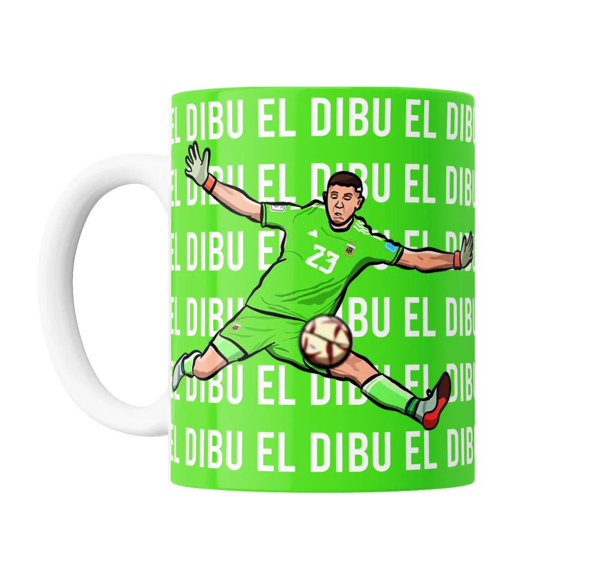 Taza de Cerámica Argentina Dibu Martinez Atajada Verde - vista 2